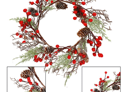 Kerstkrans | Kerst Decoratie | Groen/Rood/Wit/Bruin |37 cm