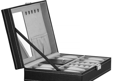 Horlogedoos - Horlogebox - Horlogeopberger - Spiegel - Zwart - Grijs - 8 Horloges