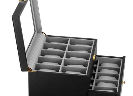 Horlogedoos - Horlogebox - Horlogeopberger -  Zwart - Grijs - 20 Horloges