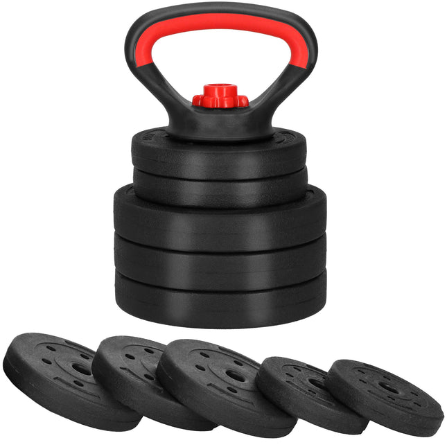 Kettlebells - Verstelbaar - 10 Kg - Set Van 5 Schijven - Zwart - Rood