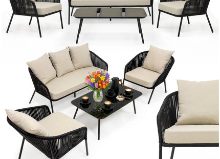 Tuinmeubelset - Loungeset - Bank - Stoelen - Tafel - Kussens - Zwart - Beige