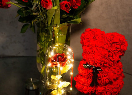 Roos | Valentijn | Rozen | LED | 22 cm | Rood/Goud/Zwart | Warm wit