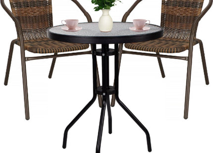 Tuinset | Balkonset | Bistroset | 3-Delig | Tafel + 2 Stoelen | Zwart/Bruintinten