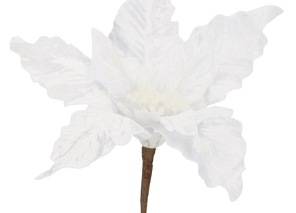 Kunstbloem - Witte Poinsettia - Ster van Bethlehem - Wit - Glitters