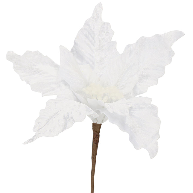 Kunstbloem - Witte Poinsettia - Ster van Bethlehem - Wit - Glitters