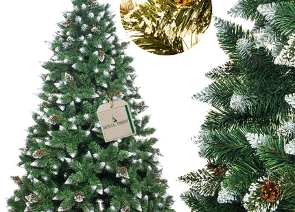 Kunstkerstboom | Premium Royal | Sneeuw | Dennenappels | 150 cm | Zonder Verlichting | Houten Standaard