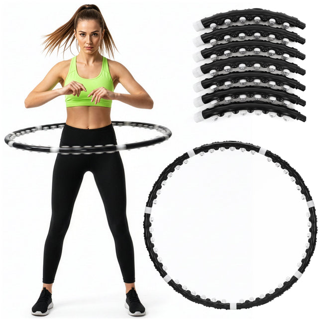 Hoelahoep - Hoepel - Fitness - Opvouwbaar - Cardiotraining - Massagenoppen - Grijstinten - Zwart - 92 Cm
