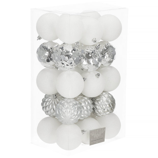 Kerstballen | 30 Stuks | 6 cm | Zilver/Wit