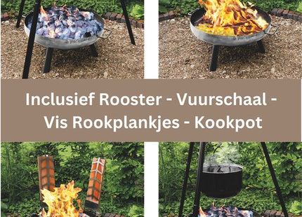 Muntel® BBQ Tripod - Driepoot - Pot - Rooster - Rookplankjes - Vuurschaal - 65 x 180 cm