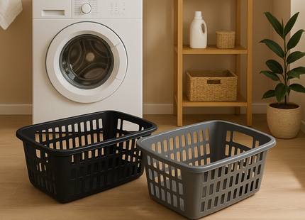 Wasmand – Wasmanden – Set van 2 – 35 Liter – Zwart en Grijs