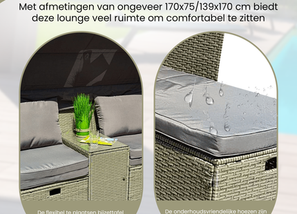Loungesets - Sun Lounge  -  Tuinlounge - Zonne - Eiland -  Strandlounge -  Fauteuil Set - Strandbed  - Staal - Rotan - Grijs - 170x75/139x170 cm