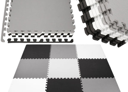 Speelmat | Speelmat Foam | Puzzelmat | 9 Puzzelstukken | 179 x 179 cm | Zwart/Grijs/Wit