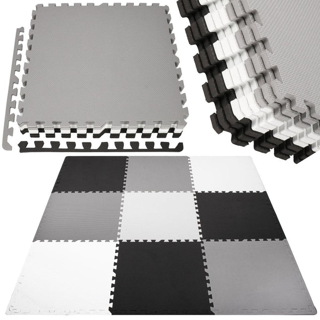 Speelmat | Speelmat Foam | Puzzelmat | 9 Puzzelstukken | 179 x 179 cm | Zwart/Grijs/Wit