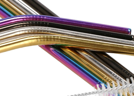 Metalen Rietjes | Herbruikbaar | RVS | Inclusief Etui & Reinigingsborstels | 8 Stuks | Multicolor