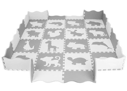 Speelmat | Speelmat Foam | Puzzelmat | Figuren | Dieren | 16 Puzzelstukken | 150 x 150 cm | Wit/Grijs