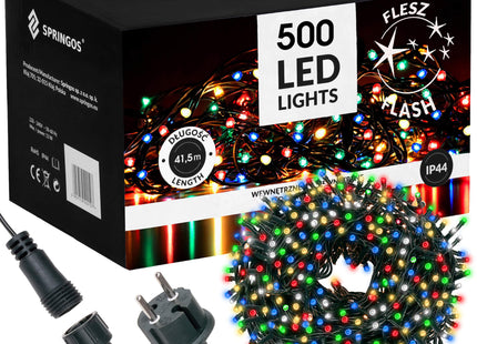 Kerstverlichting | 41,5 m | 500 LED | Multicolor + Koel Wit Flits