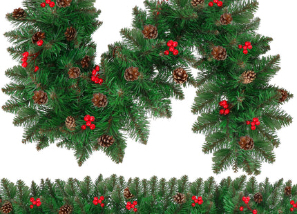 Kerstslinger | 110 cm | Dennenappels | Lijsterbes | Groen