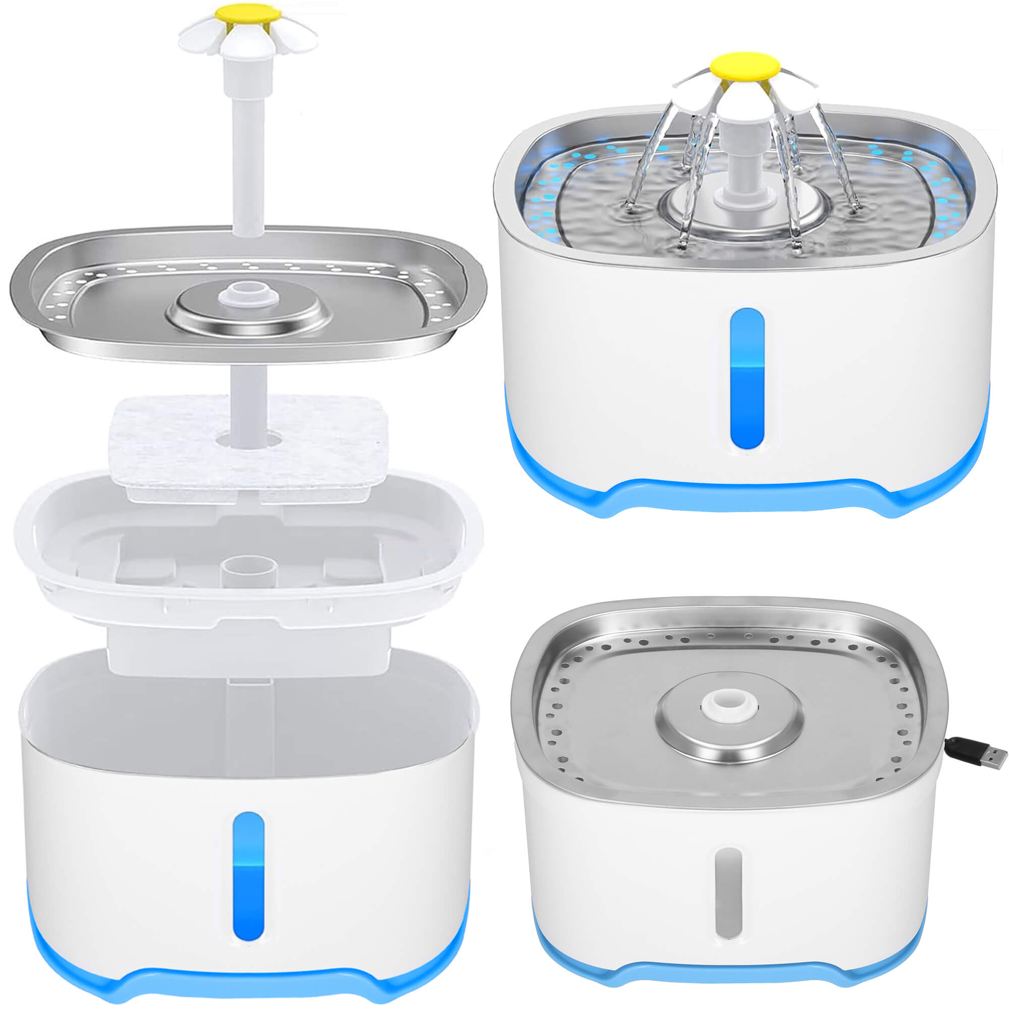 Waterdispencer - Voor Dieren - Verlicht - Fontein - Drinkbak - Waterbak - 2.5 L