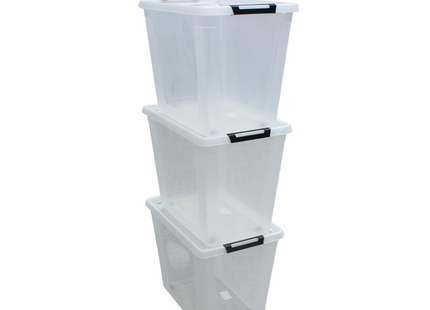HL Opbergbox met deksel en wieltjes - 80 Liter - Stapelbaar - Kunststof - Transparant