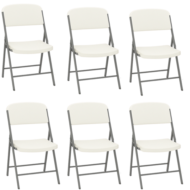 Klapstoel - Vouwstoel - Kampeerstoel - Opvouwbaar - Stoel - Kunststof - Waterbestendig - Wit - Grijs - Voor Binnen en Buiten - 6 Stuks