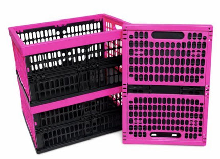 Set van 6 Vouwkratten 32 Liter – Stapelbaar en Inklapbaar - Boodschappenkrat - Roze
