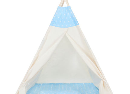 Tipi Tent | Wigwam Speeltent | 120x100x180 cm | Met Mat en Kussens | Naturel Blauw | Sterren