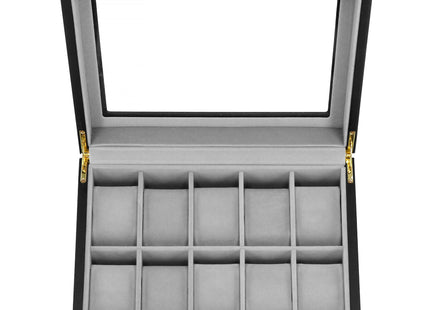 Horlogedoos - Horlogebox - Horlogeopberger - Klikgesp - Zwart - Grijs - 10 Horloges - 26,5 x 20 x 8 cm