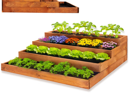 Kweekbak - Plantenbak - 4 Traps - Moestuin - Planten - Hout  - Verhoogd  - Bruin -  120 x 120 Cm