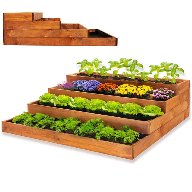 Kweekbak - Plantenbak - 4 Traps - Moestuin - Planten - Hout  - Verhoogd  - Bruin -  120 x 120 Cm