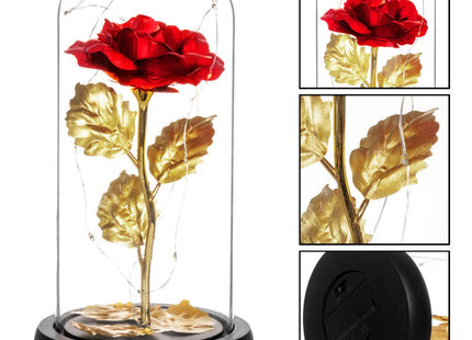 Roos | Valentijn | Rozen | LED | 22 cm | Rood/Goud/Zwart | Warm wit