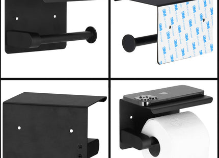 WC Rolhouder | Toiletrolhouder Met Plank | Staal | 14x10x10 cm | Zwart