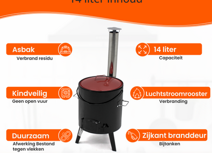 Goulashketel - Geëmailleerd - Kookpot - Scheplepel - 14 liter - Met Deksel - 92 x 35 x 45 cm - Zwart