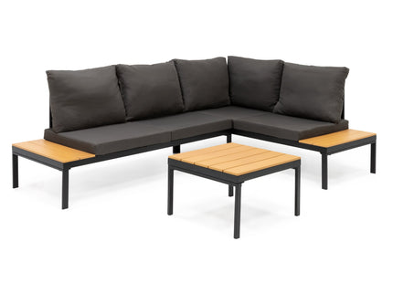 Tuinmeubelset - Loungeset - Tuinmeubilair - Bank - Stoelen - Tafel - Kussens - Zwart - Bruin - Staal - Hout - 150 Kg