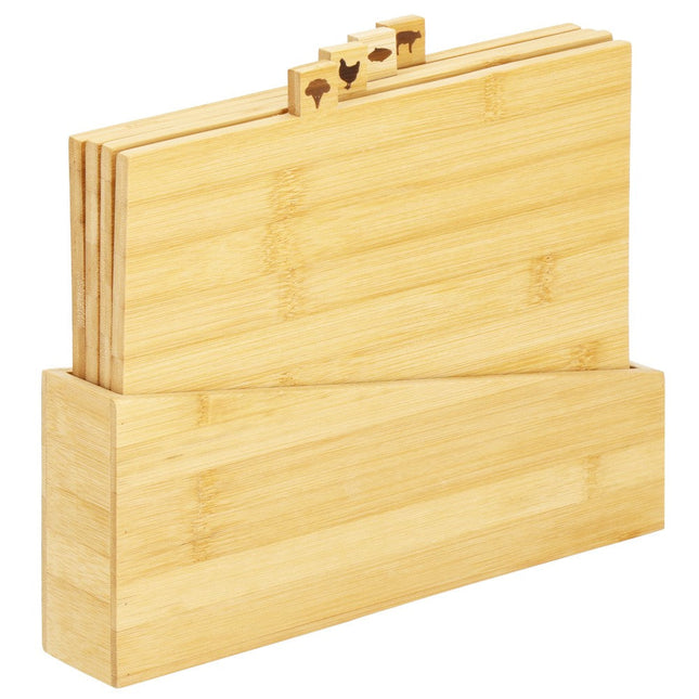 Snijplank | Snijplankenset met Houder | Bamboe Snijplank | 4-delig | 22 x 28 cm | Naturel