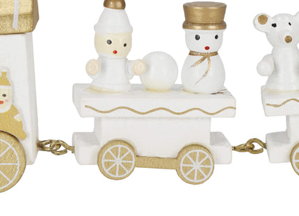 Kerstdecoratie - Trein - Hout - Wit - Goud