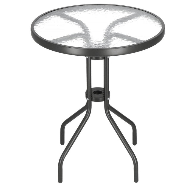 Tuintafel | 60 cm | Buitentafel | Bijzettafel Buiten | Metaal | Gehard Glas | Rond | Grafiet