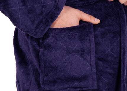 Badjas - Fleece - Marineblauw - Capuchon - Riem - Maat M/L