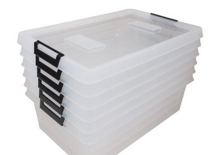 Set 6 Transparante Opbergboxen 9L – Stapelbaar Met Deksel – Clipbox – Opbergdoos