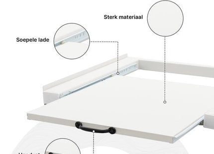 Muntel® Tussenstuk Wasmachine Droger - Stapelkit Wasmachine Droger - Universeel - Uitschuifbare werkblad - Wit