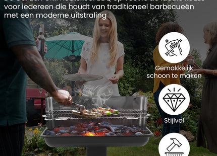 Houtskool barbecue - Zuil barbecue - BBQ - Asopvangbak - Schuifregelaar - RVS  - Zwart