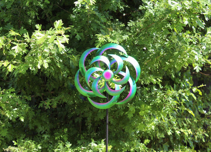Windspinner - Windmolen - Windijzers - Tuinsteker - Tuinbeeld - Grondpin - Metaal - Paars - Blauw - Groen