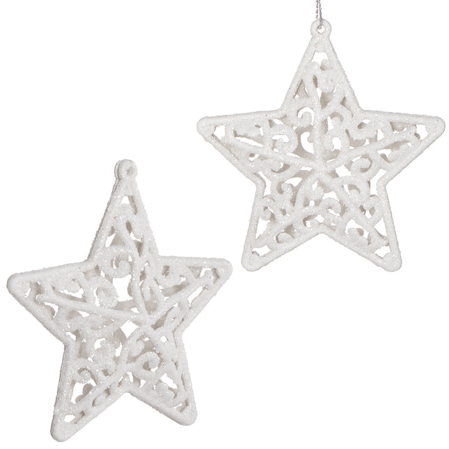 Kerstboomhanger | Kerstversiering | Sterren | Wit | 2 Stuks | 8 cm