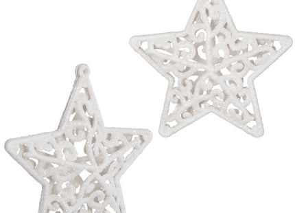 Kerstboomhanger | Kerstversiering | Sterren | Wit | 2 Stuks | 8 cm