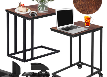 Bijzettafel Op wielen | Rechthoek | Bijzettafel | 2 Stuks | Zwart/Bruin