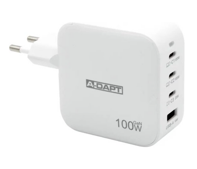Thuislader 4 POORT - geschikt voor Apple iPhone - Samsung - Xiaomi - Oppo - 100 W 3x USB-C PD + USB QC 3.0 - 3x USB-C | 1x USB-A