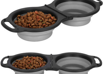 Voerbak - Reiskom - Dubbel - Opvouwbaar - Voer - Water - Grijs/Zwart