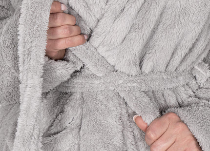 Badjas - Fleece - Lichtgrijs - Capuchon - Riem - Maat S/M