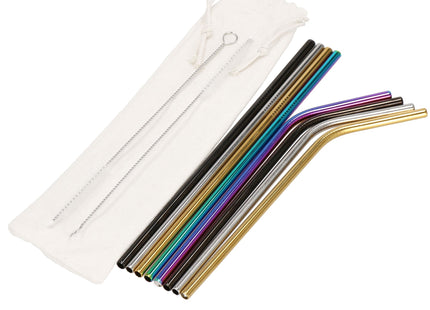 Metalen Rietjes | Herbruikbaar | RVS | Inclusief Etui & Reinigingsborstels | 8 Stuks | Multicolor