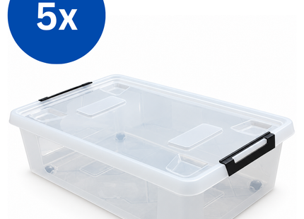 Opbergboxen - 80 Liter - met Deksel en Wieltjes - 5 Stuks - Transparant