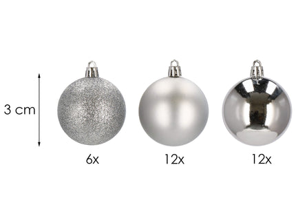 Kerstballen | 30 Stuks | 3 cm | Zilver